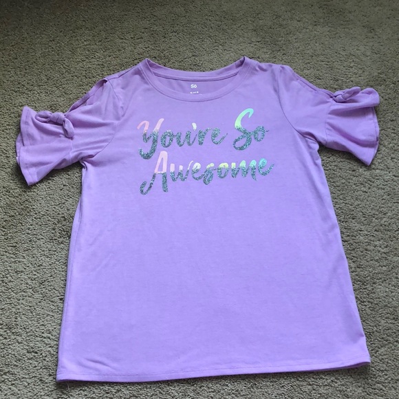SO Other - SO Top Girls Size XL 14/16 Purple "You're So Awesome" Short Cold Shoulder Sleeve
